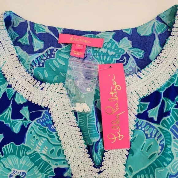 Lilly Pulitzer Renato Sequined Tunic Top Agate Green Mint to Be Floral Tropical - Picture 3 of 13